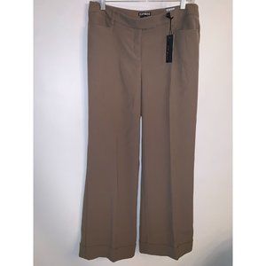 Express Womens Editor Wide Leg Trousers Size 8 Low Rise Cuffed Leg Brown Career